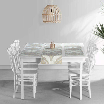 Arabesque Tan Printed Cotton Table Runners & Placemats