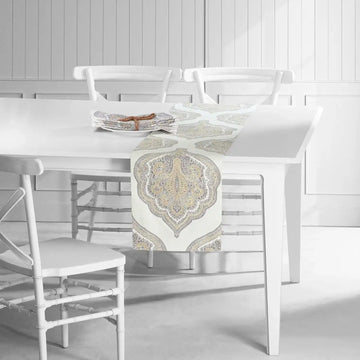 Arabesque Tan Printed Cotton Table Runners & Placemats