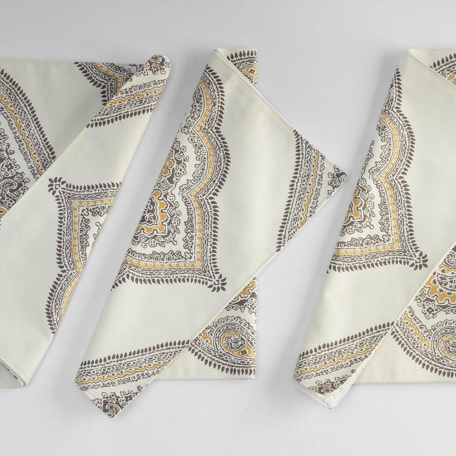 Arabesque Tan Printed Cotton Table Runners & Placemats