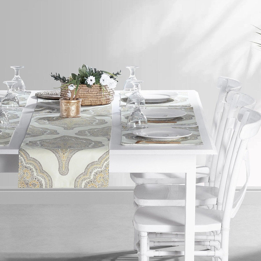 Arabesque Tan Printed Cotton Table Runners & Placemats