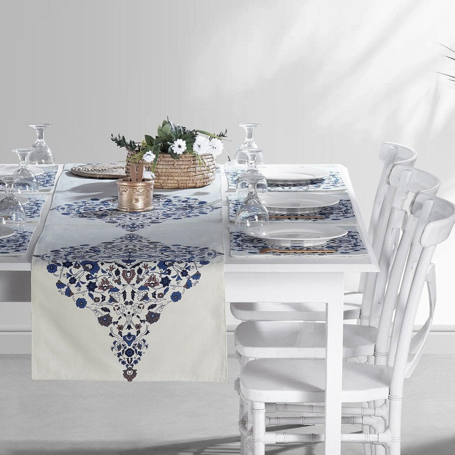 Kerala Blue Printed Cotton Table Runners & Placemats