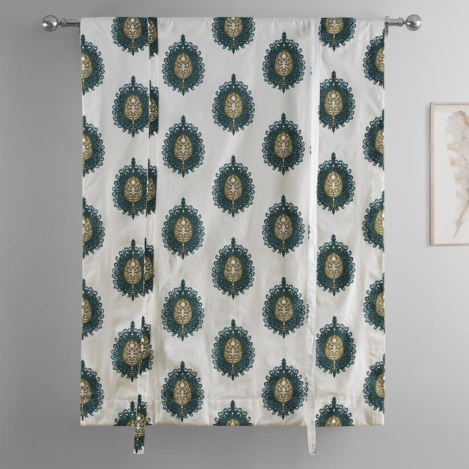 Mayan Teal Printed Cotton Tie-Up Window Shade - HalfPriceDrapes.com