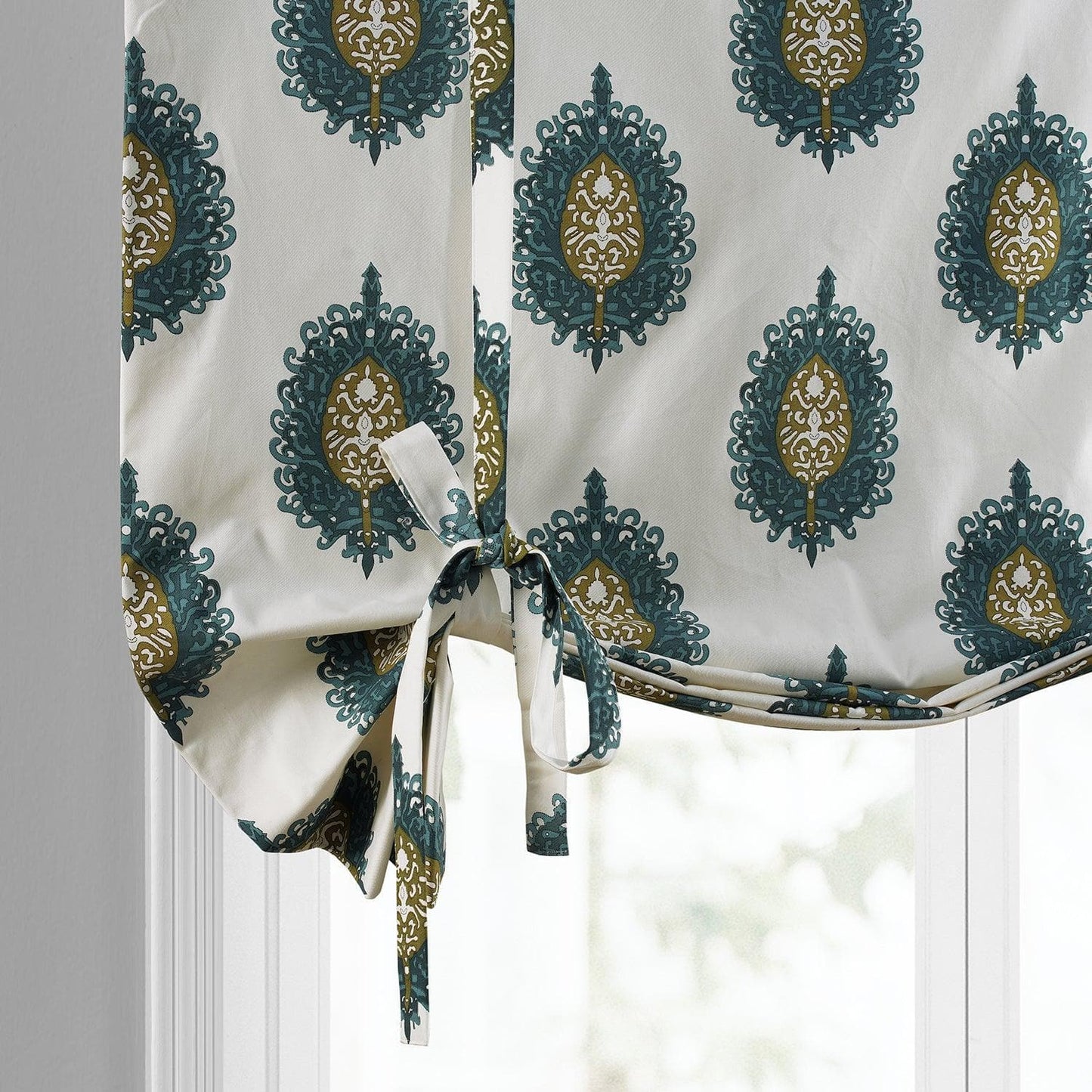 Mayan Teal Printed Cotton Tie-Up Window Shade - HalfPriceDrapes.com