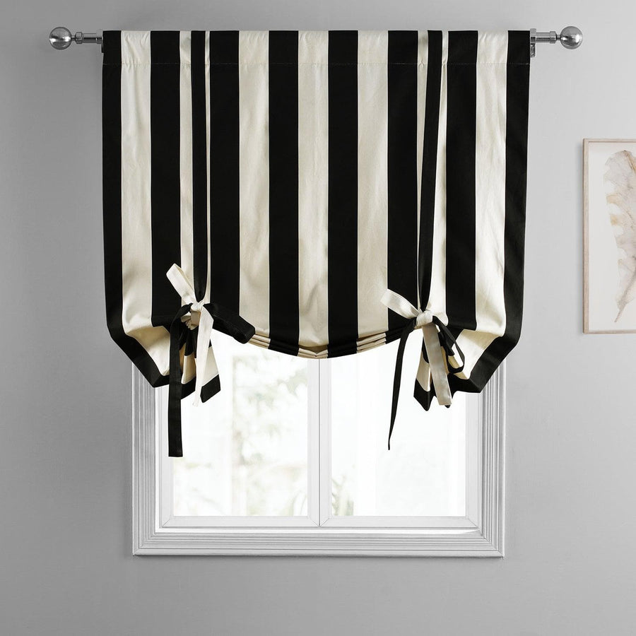 Cabana Black Printed Cotton Tie-Up Window Shade - HalfPriceDrapes.com