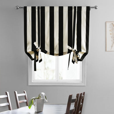 Cabana Black Striped Printed Cotton Room Darkening Tie-Up Window Shade