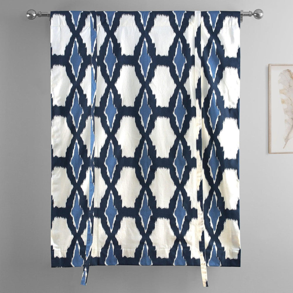 Sorong Royal Blue Printed Cotton Tie-Up Window Shade - HalfPriceDrapes.com