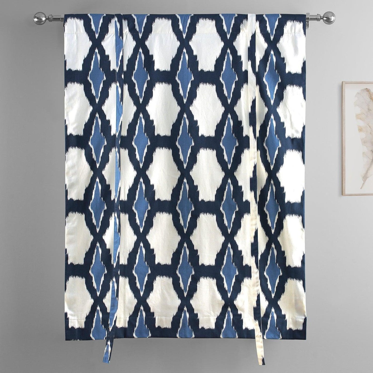 Sorong Royal Blue Printed Cotton Tie-Up Window Shade - HalfPriceDrapes.com