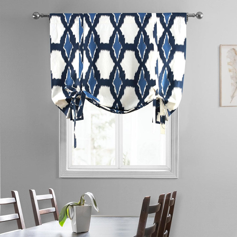 Sorong Royal Blue Printed Cotton Tie-Up Window Shade - HalfPriceDrapes.com