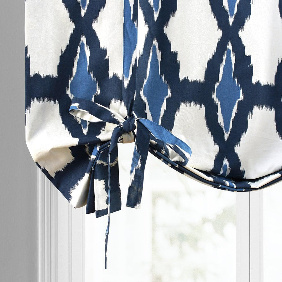 Sorong Royal Blue Printed Cotton Tie-Up Window Shade - HalfPriceDrapes.com