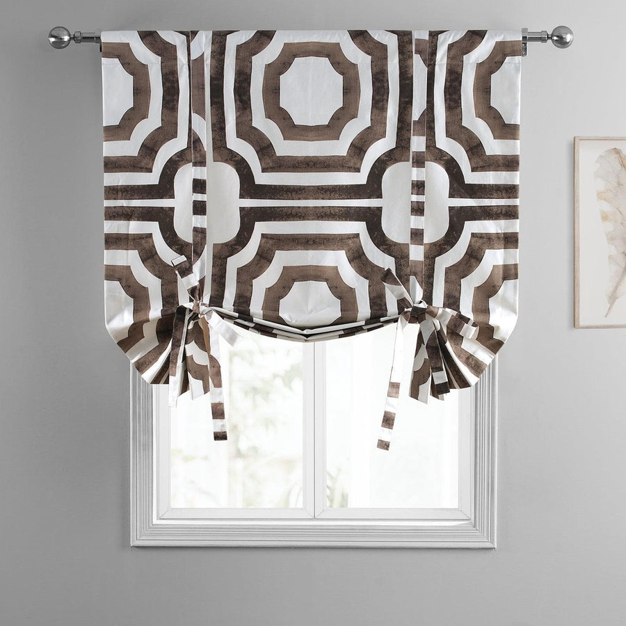 Mecca Brown Printed Cotton Tie-Up Window Shade - HalfPriceDrapes.com
