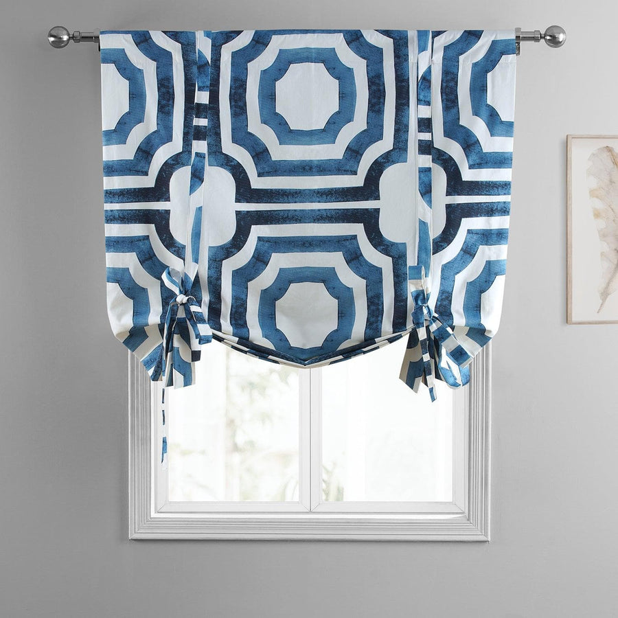 Mecca Blue Printed Cotton Tie-Up Window Shade - HalfPriceDrapes.com