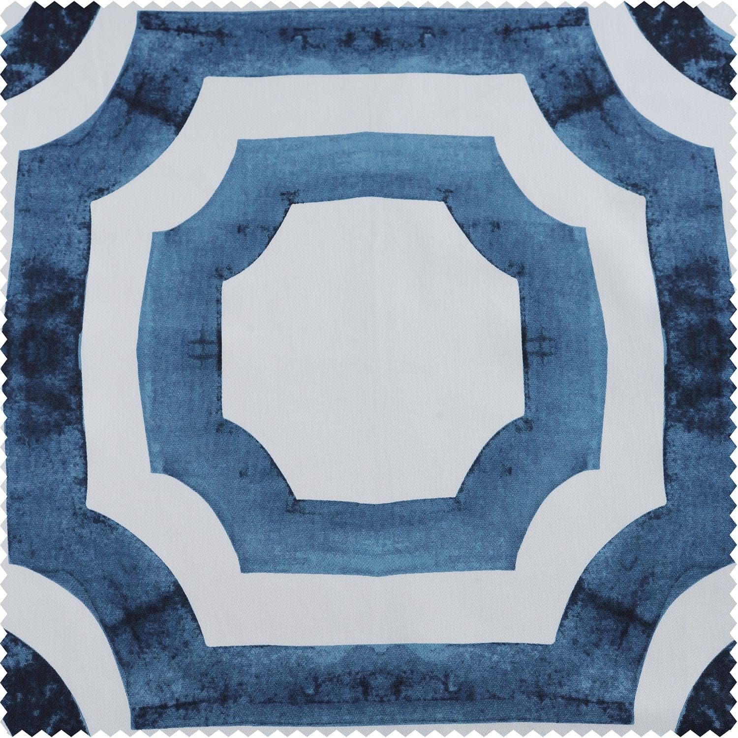 Mecca Blue Geometric Printed Cotton Custom Curtain