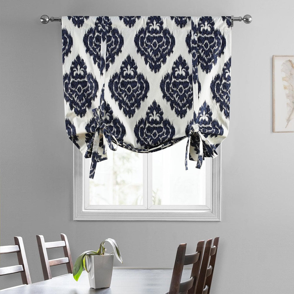 Ikat Blue Printed Cotton Tie-Up Window Shade - HalfPriceDrapes.com