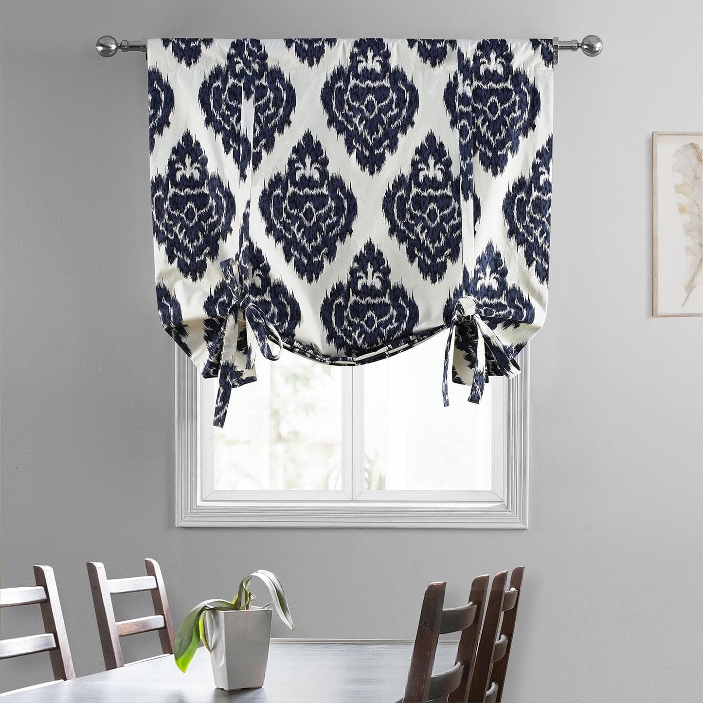 Ikat Blue Printed Cotton Tie-Up Window Shade - HalfPriceDrapes.com
