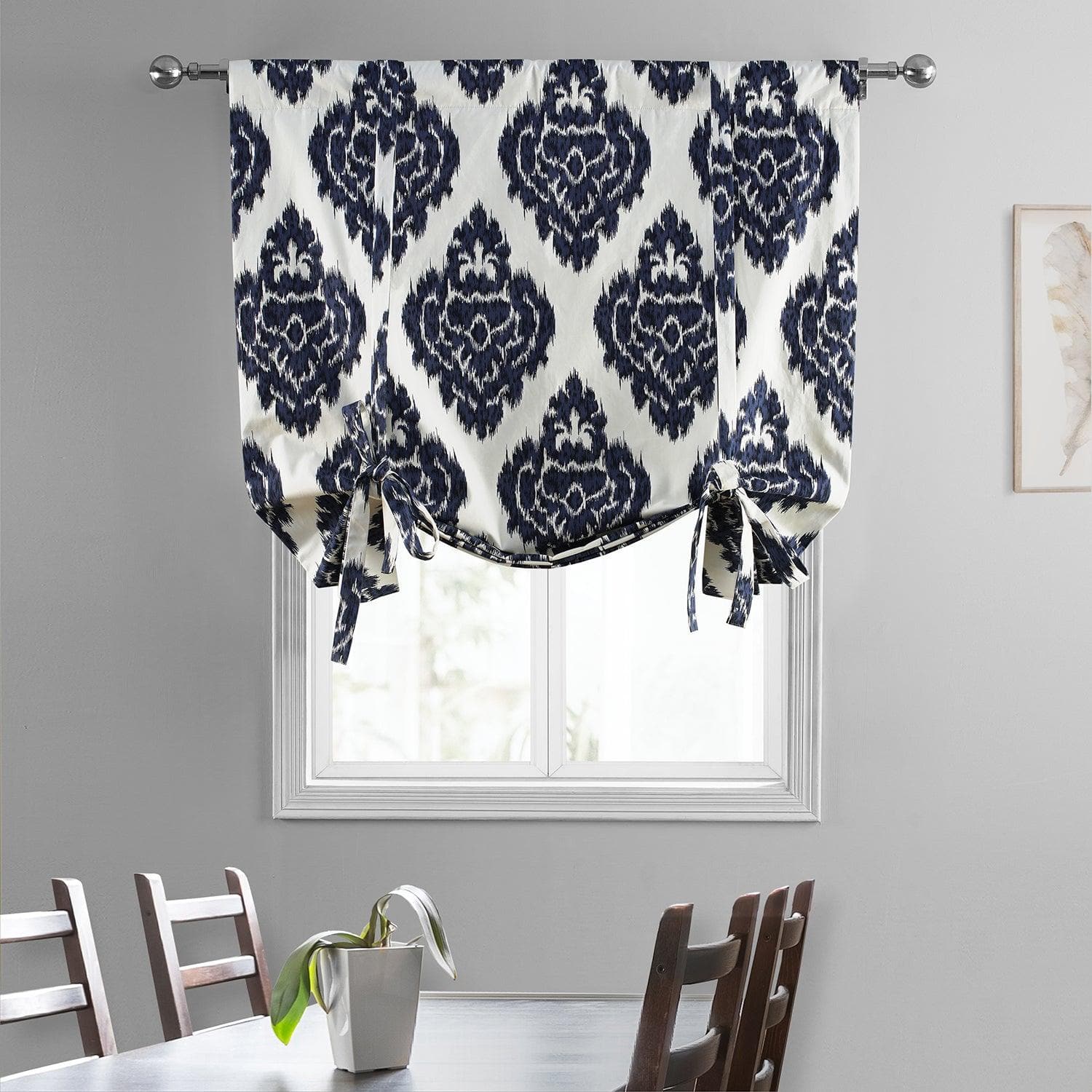 Ikat Blue Printed Cotton Tie-Up Window Shade - HalfPriceDrapes.com