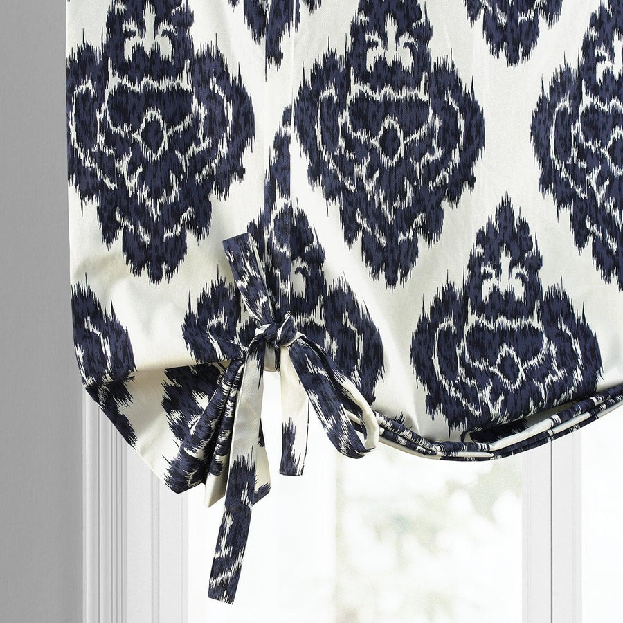 Ikat Blue Printed Cotton Tie-Up Window Shade - HalfPriceDrapes.com