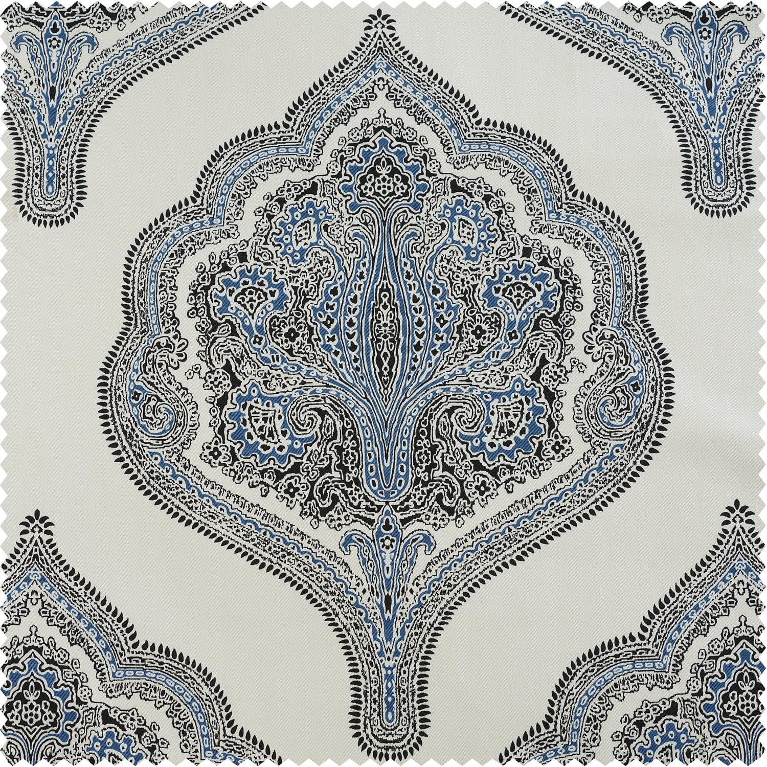 Arabesque Blue French Pleat Printed Cotton Curtain