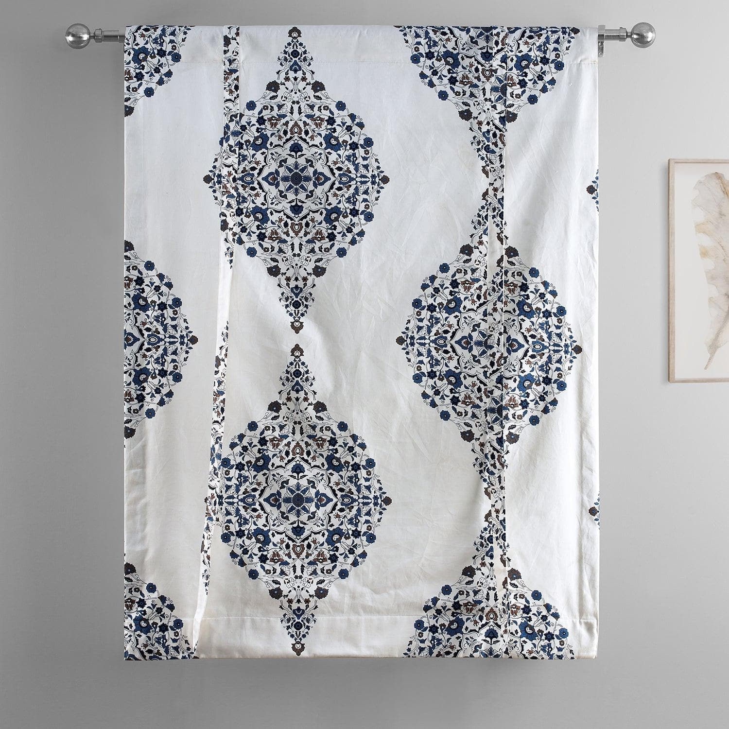 Kerala Blue Printed Cotton Tie-Up Window Shade - HalfPriceDrapes.com