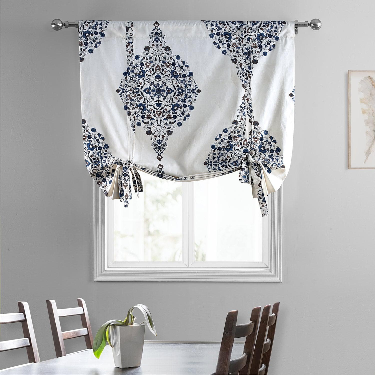 Kerala Blue Printed Cotton Tie-Up Window Shade - HalfPriceDrapes.com