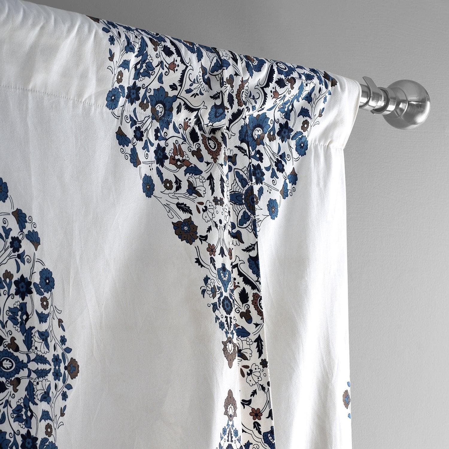 Kerala Blue Printed Cotton Tie-Up Window Shade - HalfPriceDrapes.com