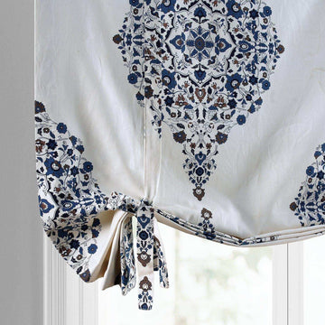 Kerala Blue Printed Cotton Tie-Up Window Shade - HalfPriceDrapes.com