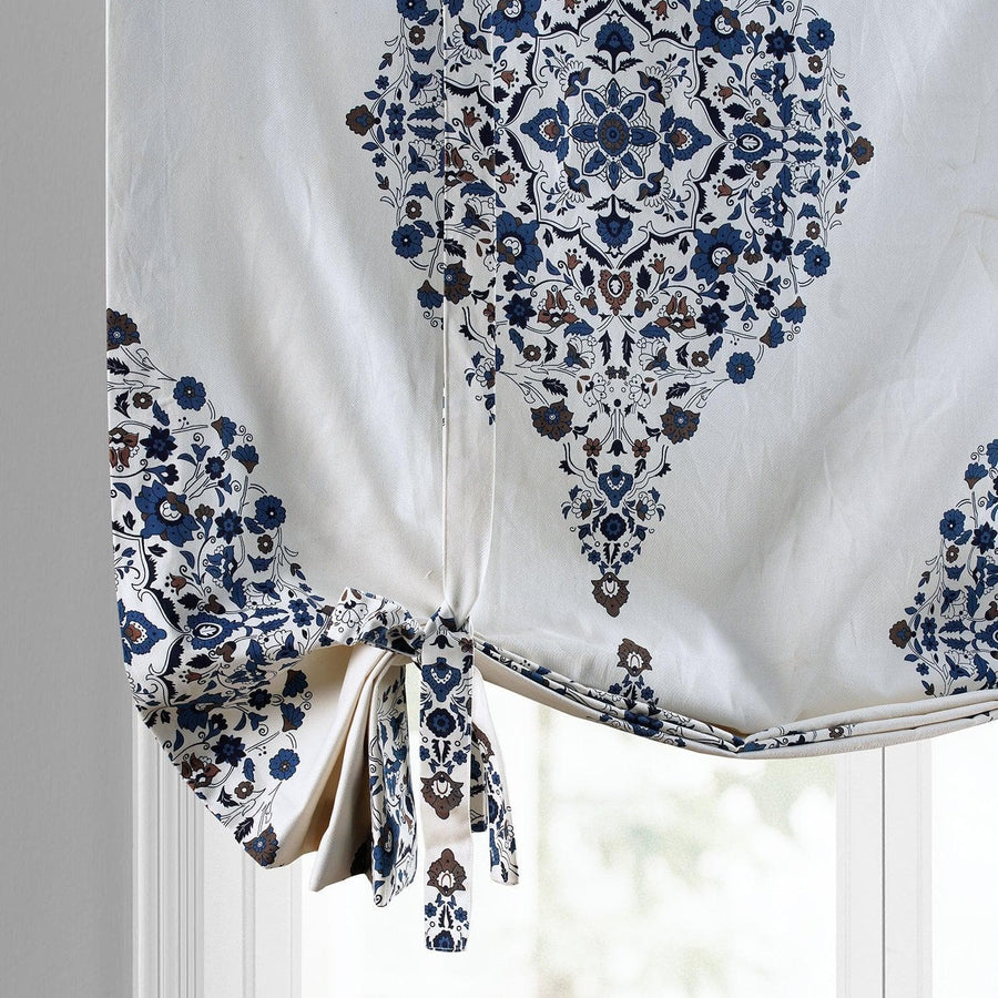 Kerala Blue Printed Cotton Tie-Up Window Shade - HalfPriceDrapes.com