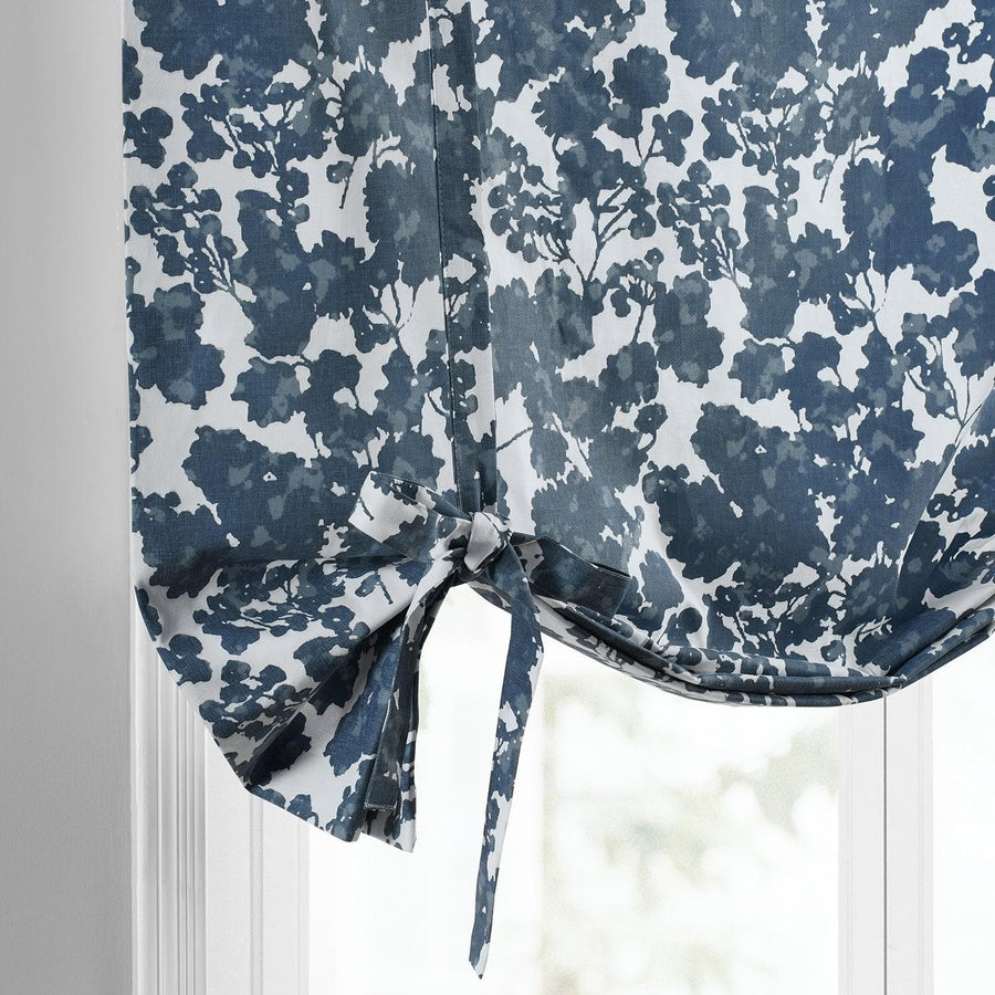 Fleur Blue Printed Cotton Tie-Up Window Shade - HalfPriceDrapes.com