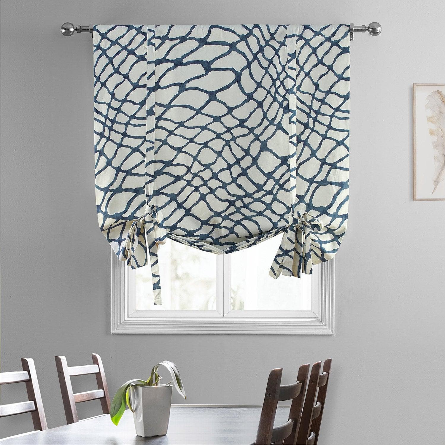 Ellis Blue Printed Cotton Tie-Up Window Shade - HalfPriceDrapes.com
