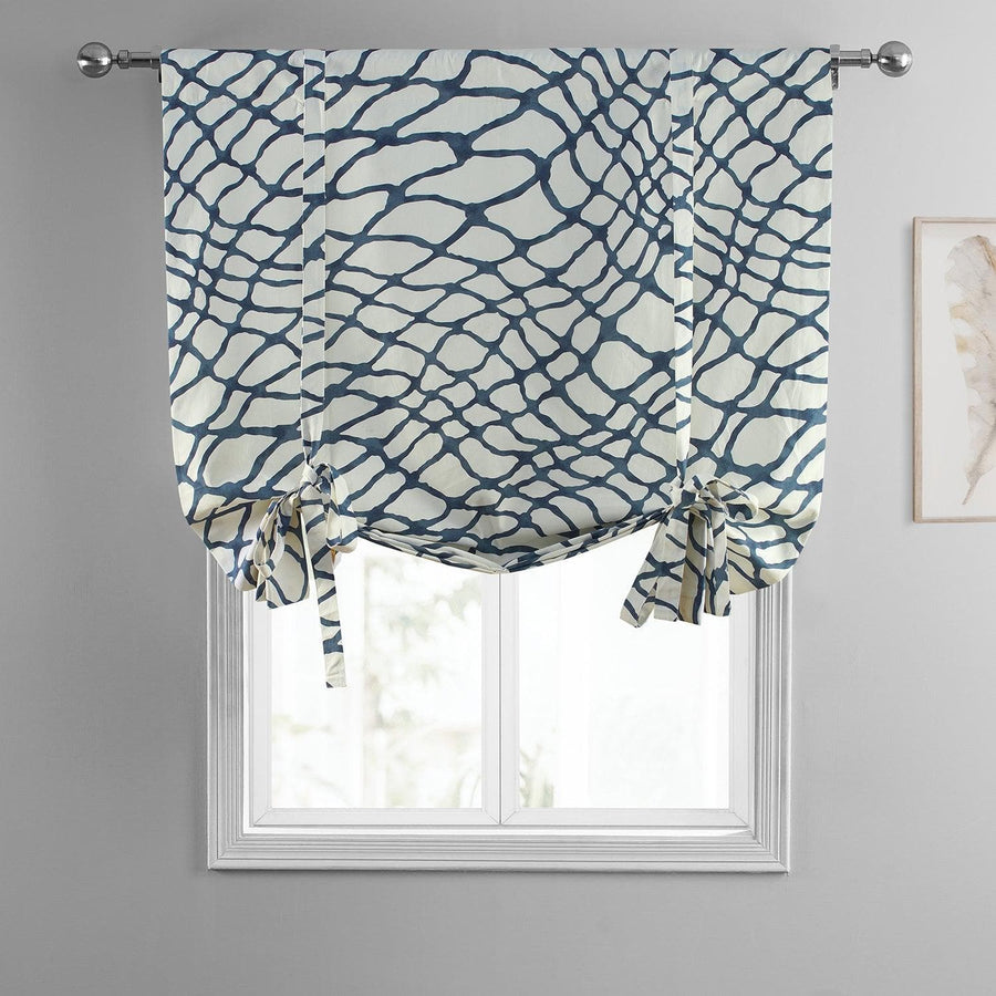 Ellis Blue Printed Cotton Tie-Up Window Shade - HalfPriceDrapes.com