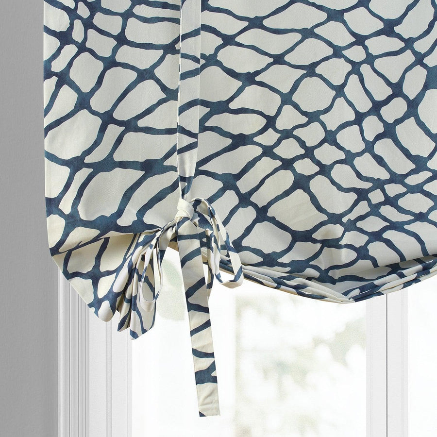 Ellis Blue Printed Cotton Tie-Up Window Shade - HalfPriceDrapes.com