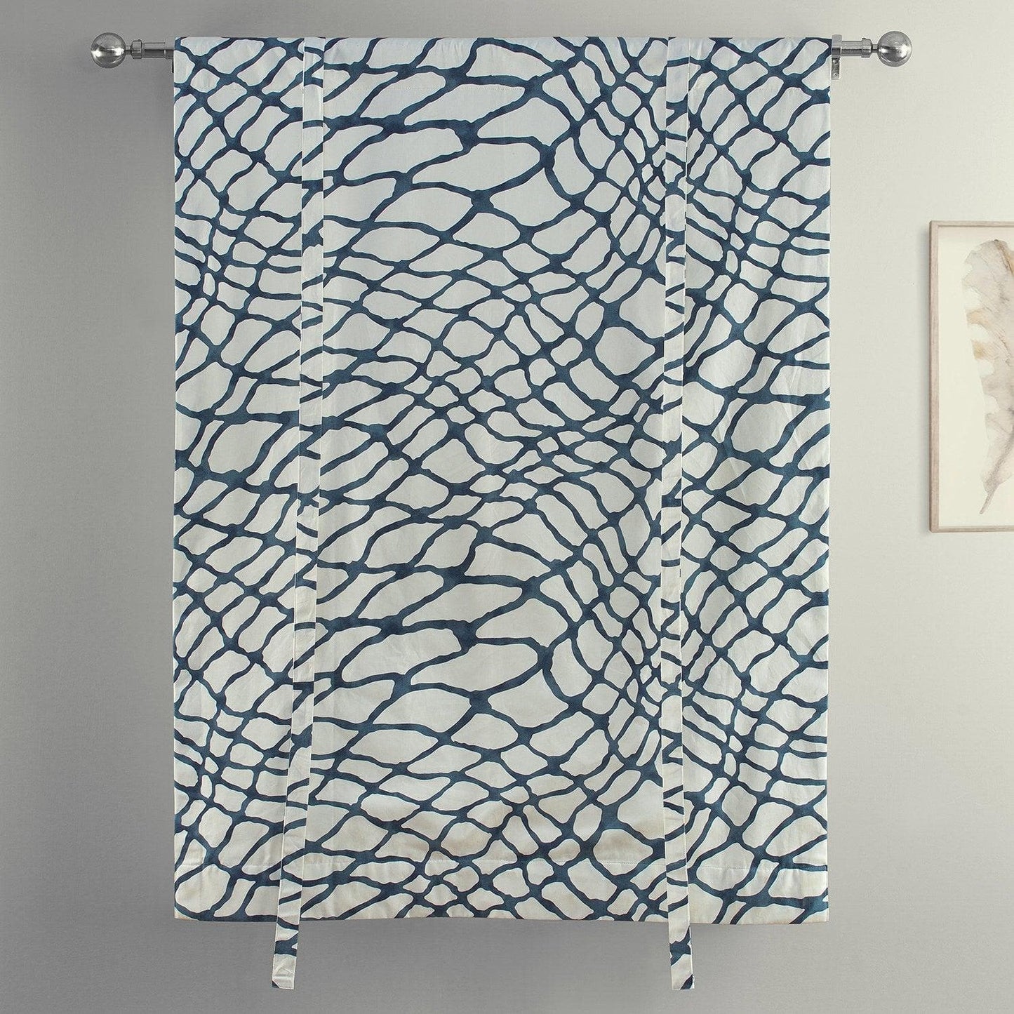 Ellis Blue Printed Cotton Tie-Up Window Shade - HalfPriceDrapes.com