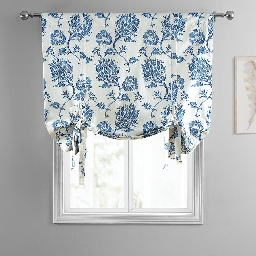 Duchess Blue Printed Cotton Tie-Up Window Shade - HalfPriceDrapes.com