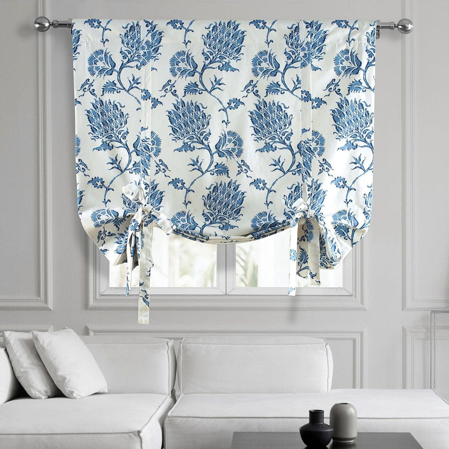 Duchess Blue Printed Cotton Tie-Up Window Shade - HalfPriceDrapes.com