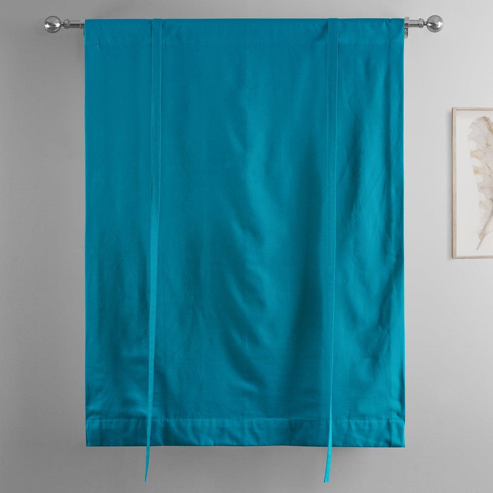 Capri Teal Solid Cotton Tie-Up Window Shade - HalfPriceDrapes.com