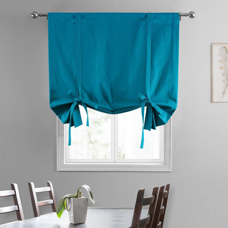 Capri Teal Solid Cotton Tie-Up Window Shade - HalfPriceDrapes.com