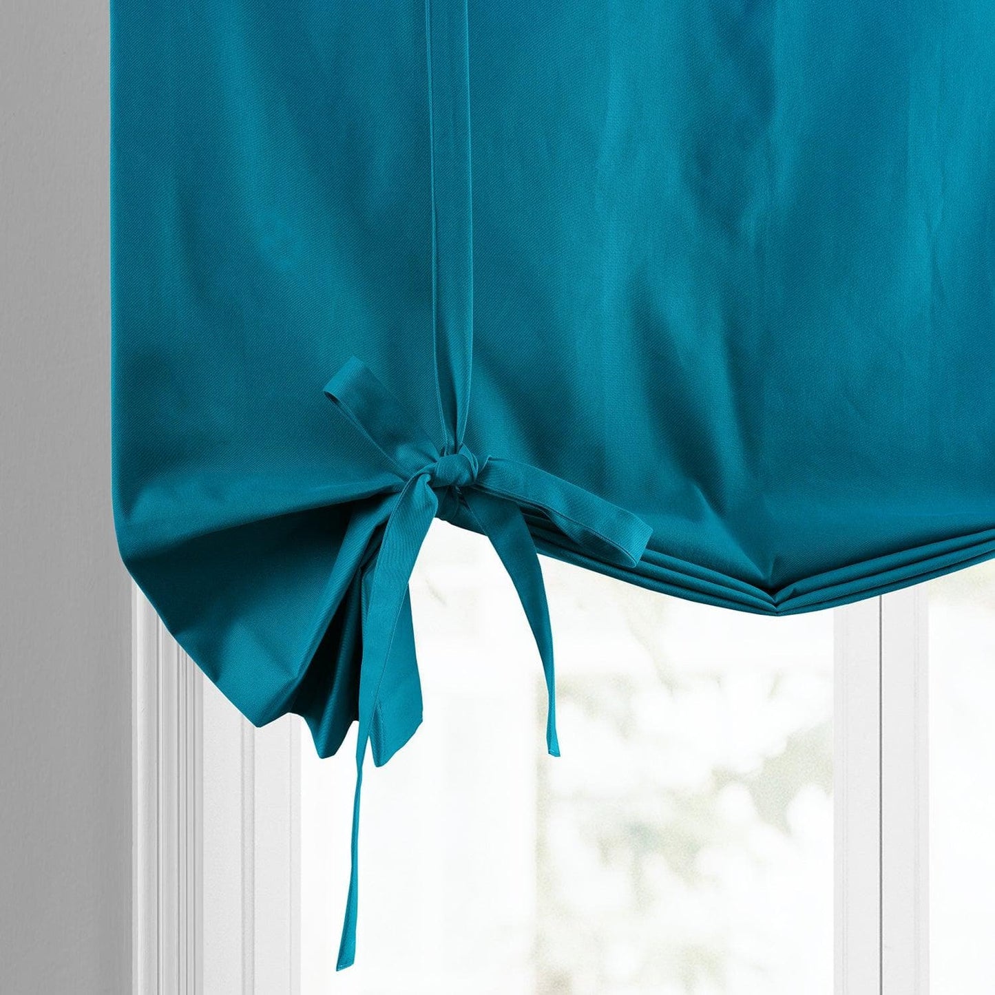 Capri Teal Solid Cotton Tie-Up Window Shade - HalfPriceDrapes.com