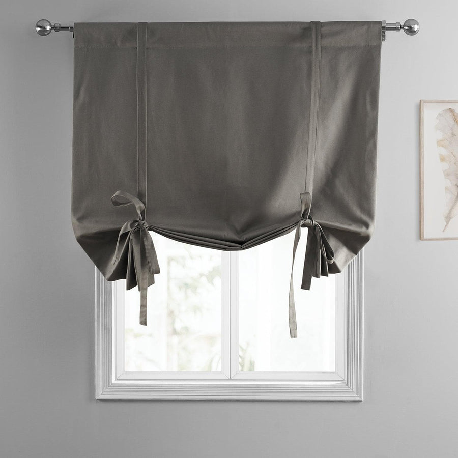 River Rock Grey Solid Cotton Tie-Up Window Shade - HalfPriceDrapes.com