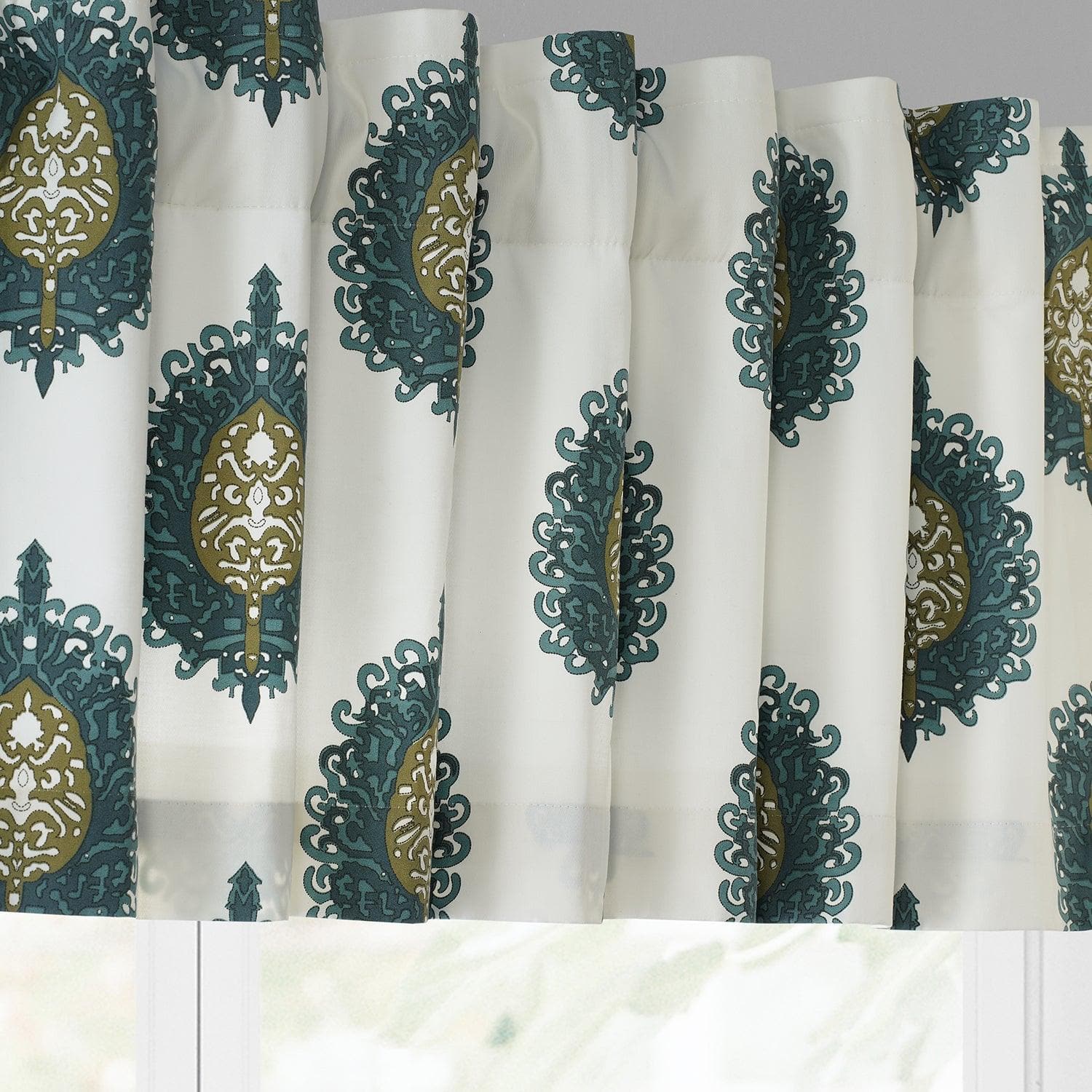Mayan Teal Printed Cotton Window Valance - HalfPriceDrapes.com