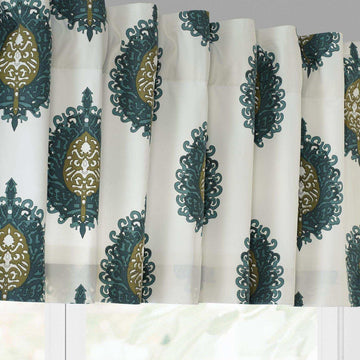 Mayan Teal Printed Cotton Window Valance - HalfPriceDrapes.com