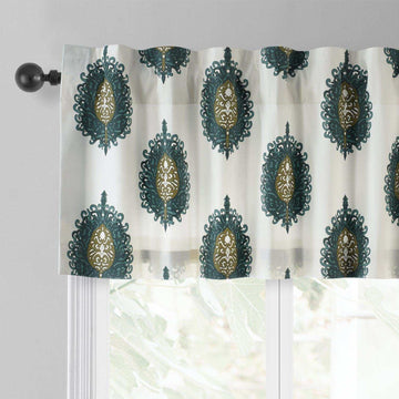 Mayan Teal Printed Cotton Window Valance - HalfPriceDrapes.com