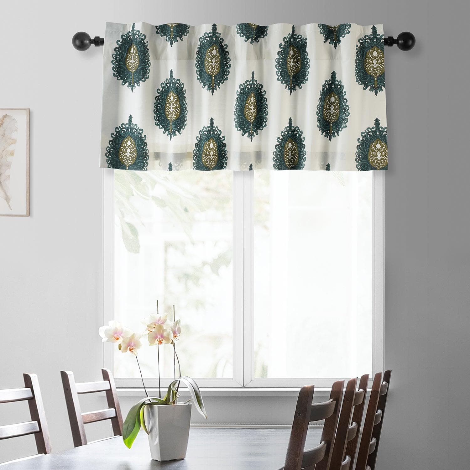 Mayan Teal Printed Cotton Window Valance - HalfPriceDrapes.com