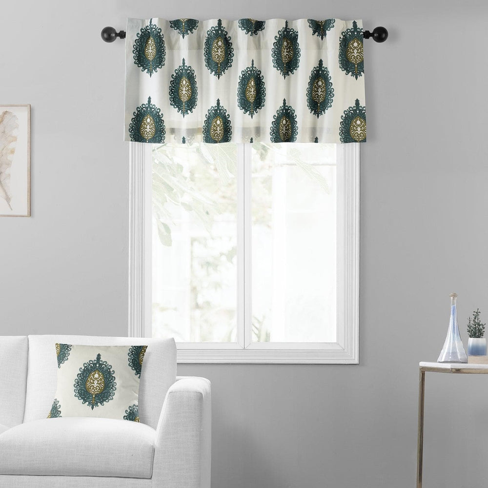 Mayan Teal Printed Cotton Window Valance - HalfPriceDrapes.com