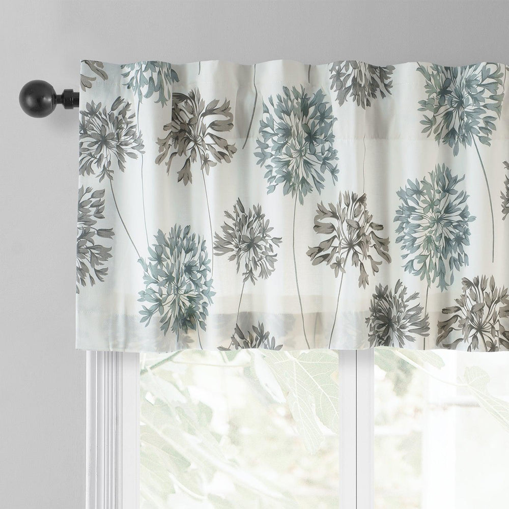 Allium Blue Gray Printed Cotton Window Valance - HalfPriceDrapes.com