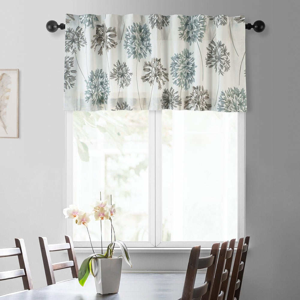 Allium Blue Gray Printed Cotton Window Valance - HalfPriceDrapes.com