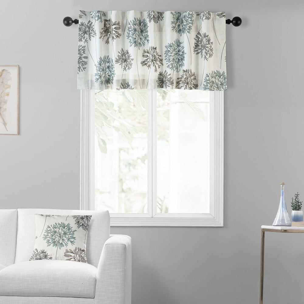 Allium Blue Gray Printed Cotton Window Valance - HalfPriceDrapes.com