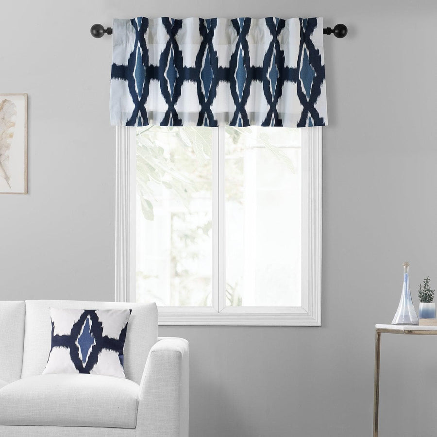 Sorong Royal Blue Printed Cotton Window Valance - HalfPriceDrapes.com