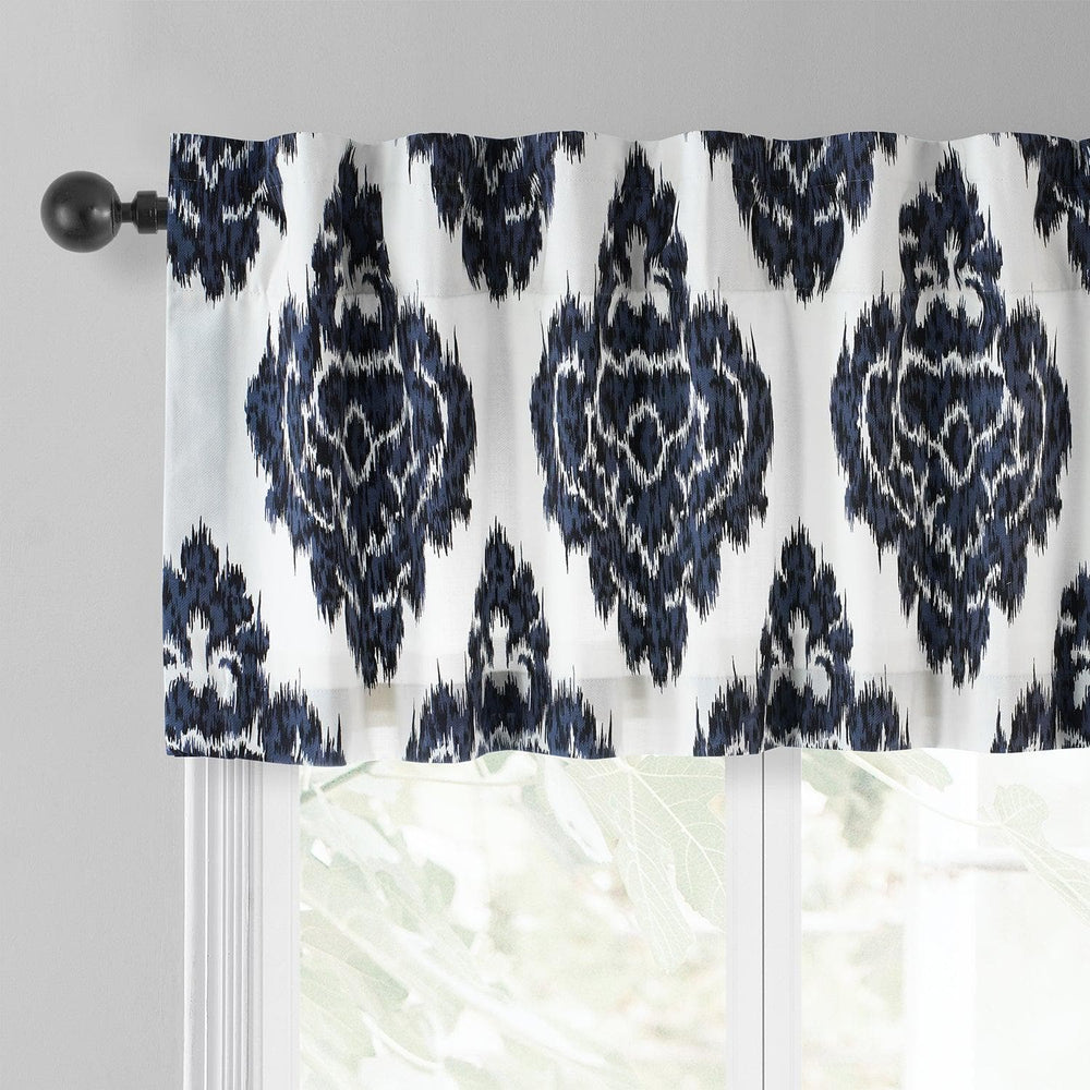 Ikat Blue Printed Cotton Window Valance - HalfPriceDrapes.com