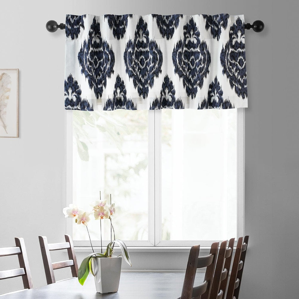 Ikat Blue Printed Cotton Window Valance - HalfPriceDrapes.com
