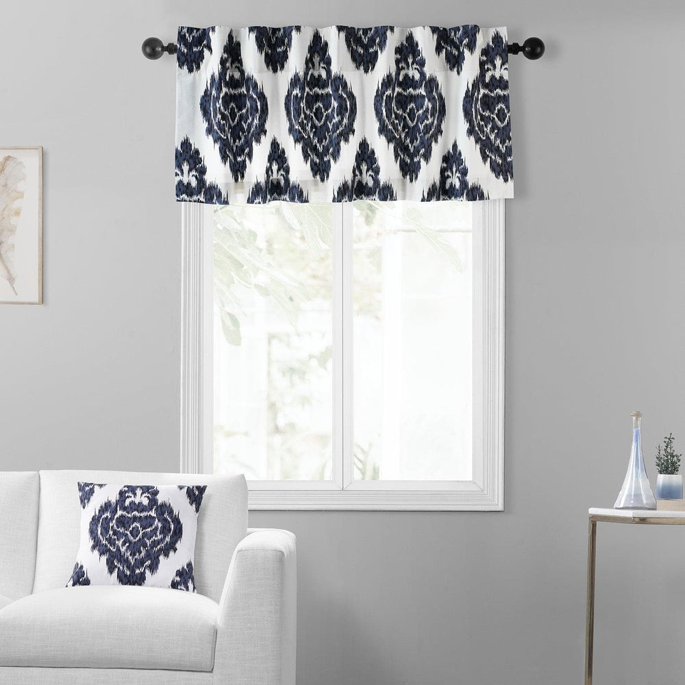 Ikat Blue Printed Cotton Window Valance - HalfPriceDrapes.com