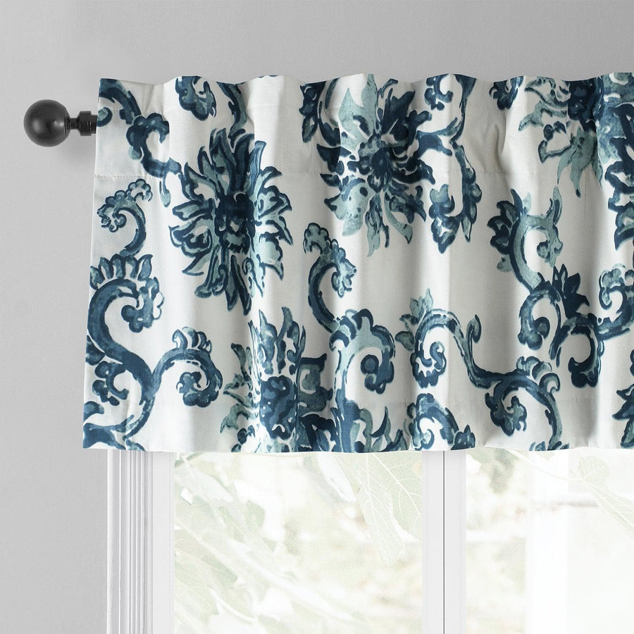 Indonesian Blue Printed Cotton Window Valance - HalfPriceDrapes.com